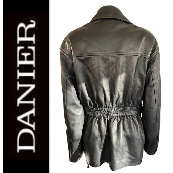 Danier Leather Coat Motorcycle Jacket Black Leather Belted  Coat Small - Picture 4 of 9